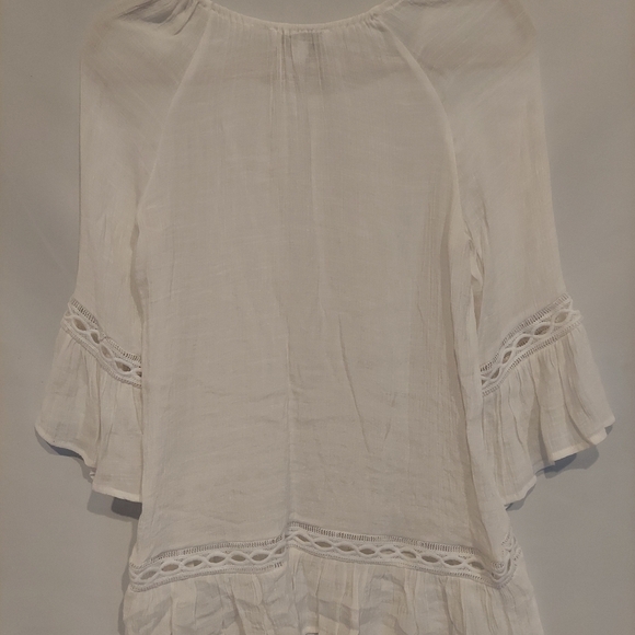 New Directions Womens White 3/4 Sleeve Boho Style Blouse Size Small - Picture 3 of 6